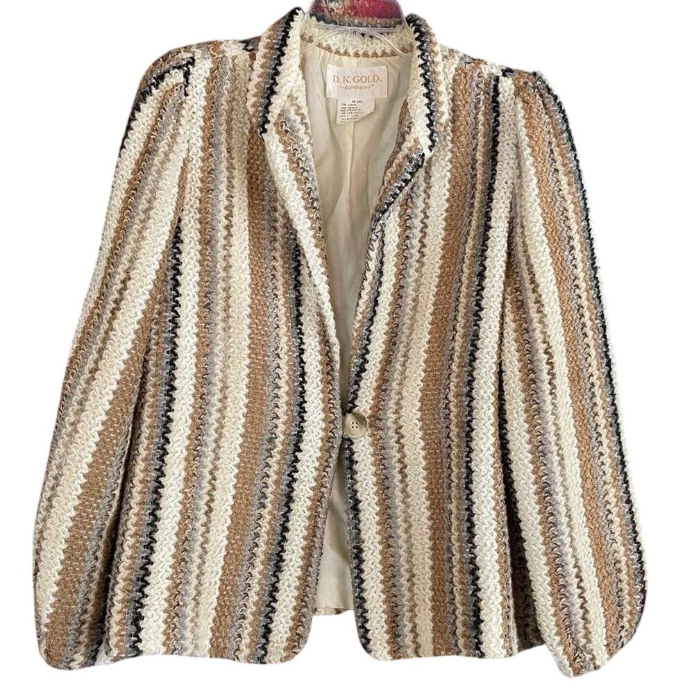 Vintage D.K. Don Kenny Gold Mohair Lambswool Blend Striped Blazer Jacket Size 14